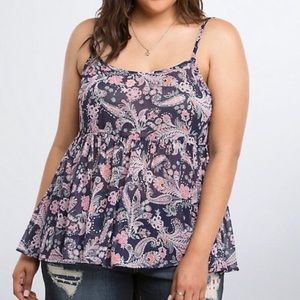 Torrid Navy Paisley Semi Sheer Babydoll Tank Top